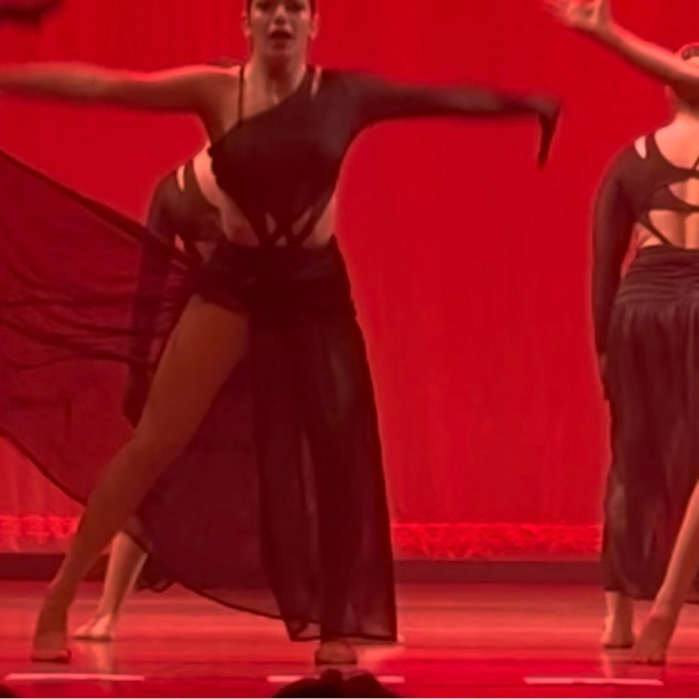 Revolution Dance 2 Die 4 Black Sheer One-Shoulder Dance Leo with mesh skirt AM